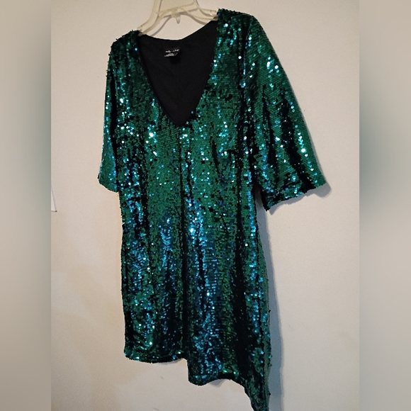 City Chic Black Cocktail Sequin Glam Dress Size XS/14 In Plus Size